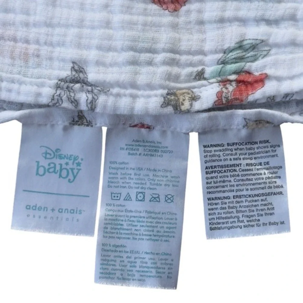 aden anais Disney Little Mermaid Muslin Swaddle Blanket Ariel White Cotton 40x40